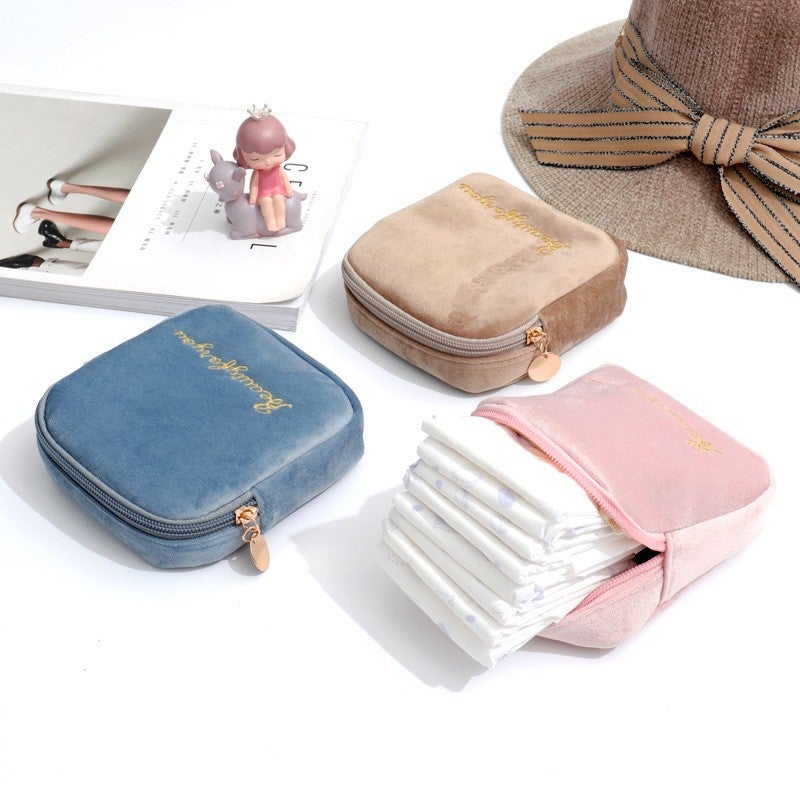 Niche Dutch Velvet Storage Small Bag Girl'S Heart Sanitary Napkin Storage Bag Monthly Student Portable Carry-On Aunt Towel Bag - Image 4